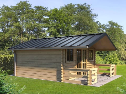 Gartenhaus mit langlebigem Stehfalzblech als Dachmaterial in einer natürlichen Umgebung, perfekt für ästhetisches und funktionales Design